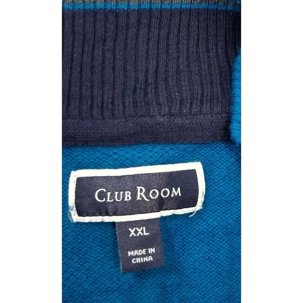 Club Room Mens Blue xlarge sweater Cotton 1/4 Zip Mock Neck longsleeve Pullover